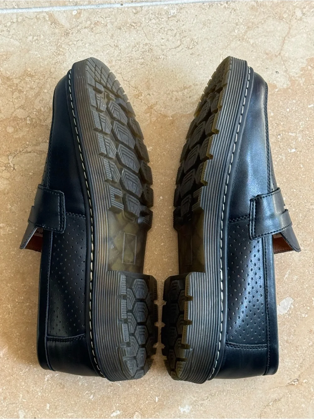 Unisex Black Perforated Leather Penny Loafers - Classic Slip-Ons